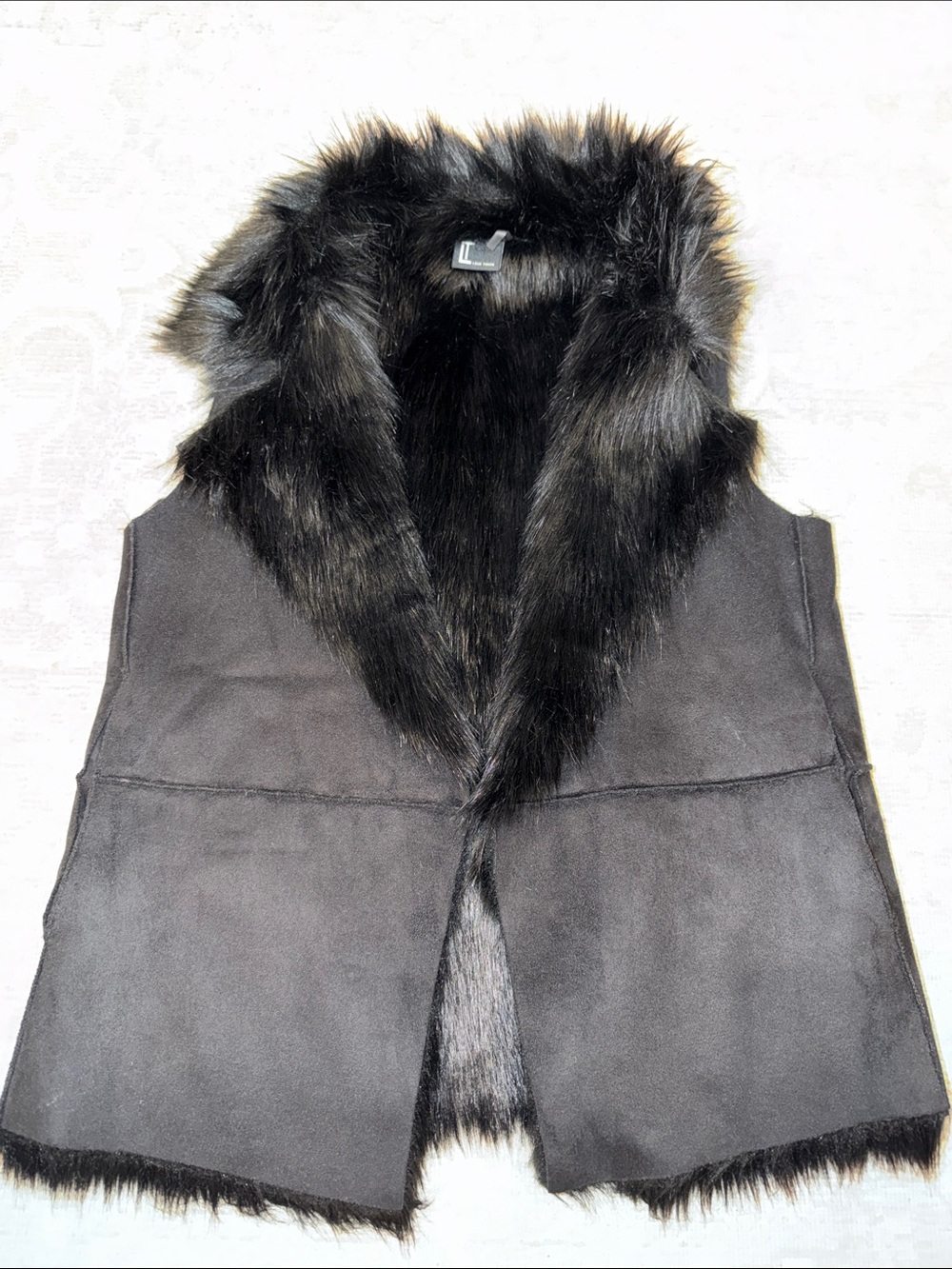 Love Token Black Faux Fur Trim Vest